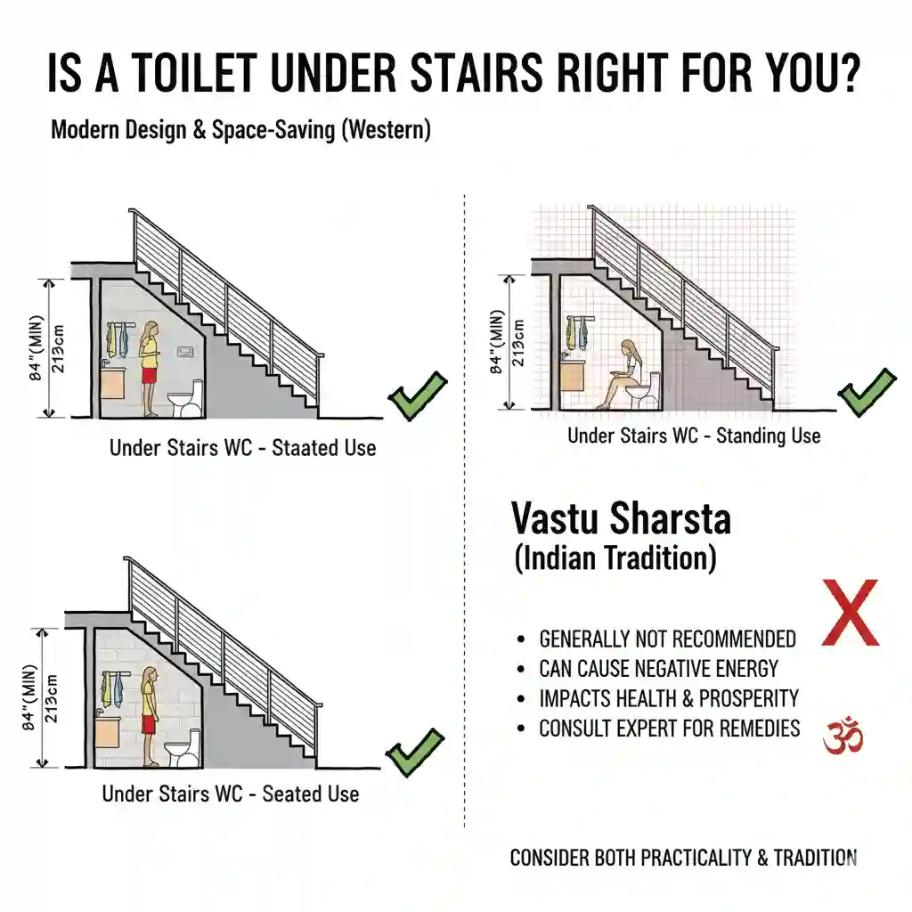 toilet under stairs vastu